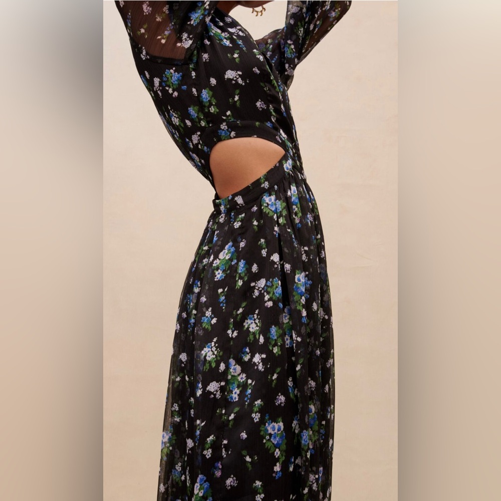 NWT Maje Long Cut Out Dress in Blue Bouquet - Picture 6 of 14